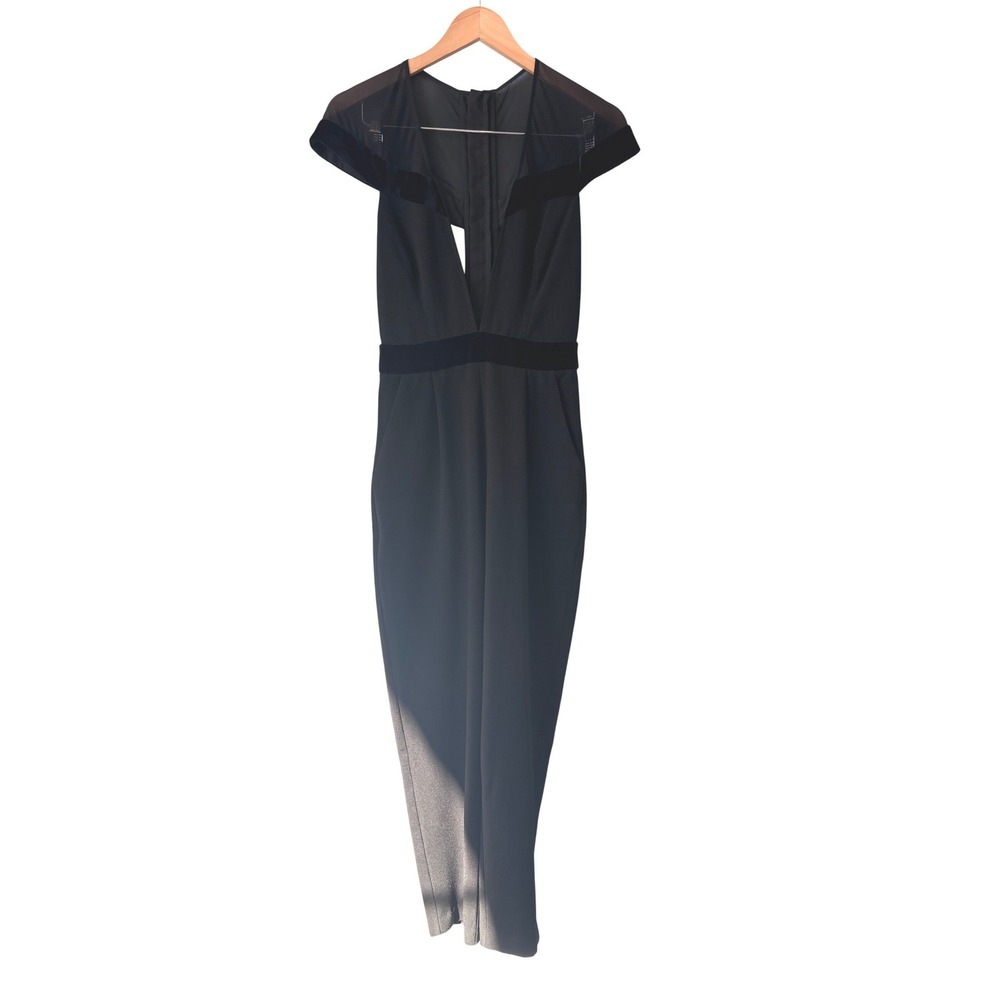ASOS Womens Black Velvet‎ Mesh Trim Sleeveless V-Neck Jumpsuit Size US 4